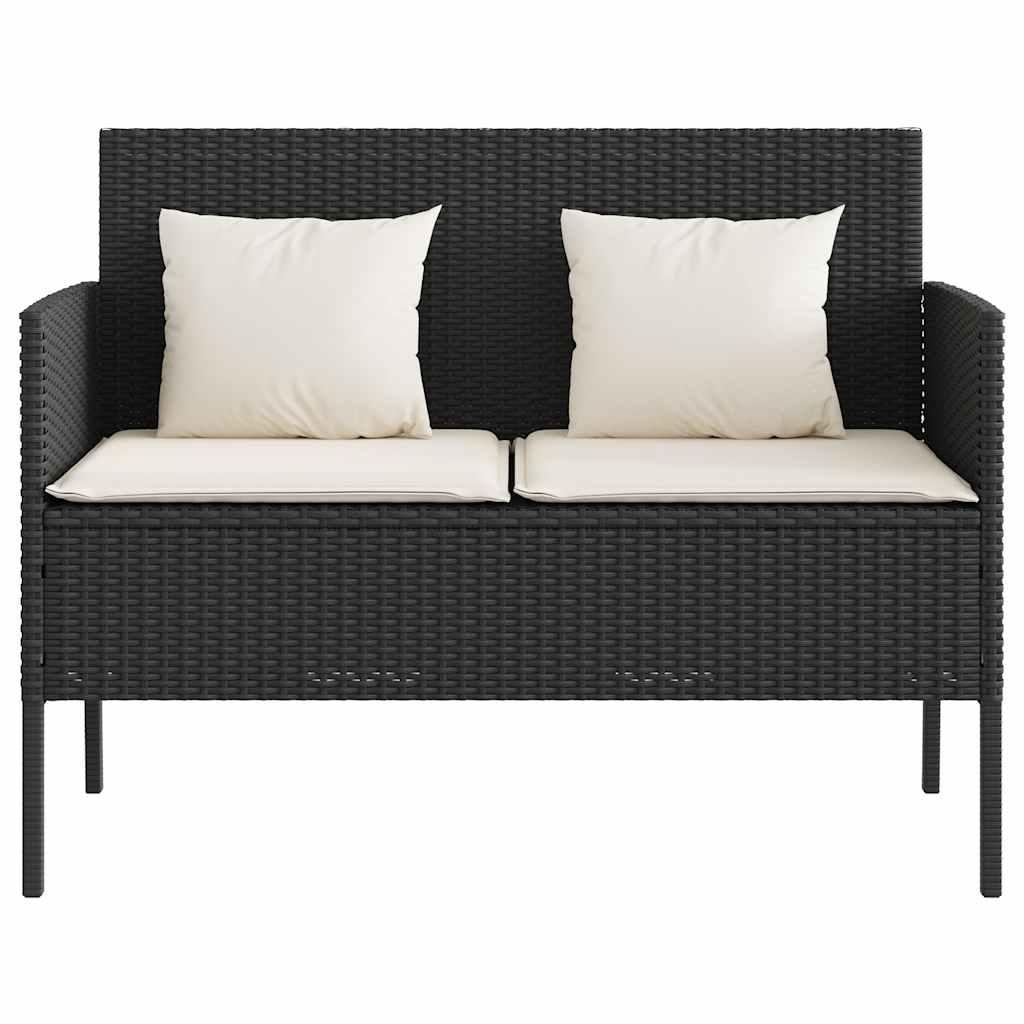 Banco de jardín con cojines ratán sintético gris 116x62,5x74 cm