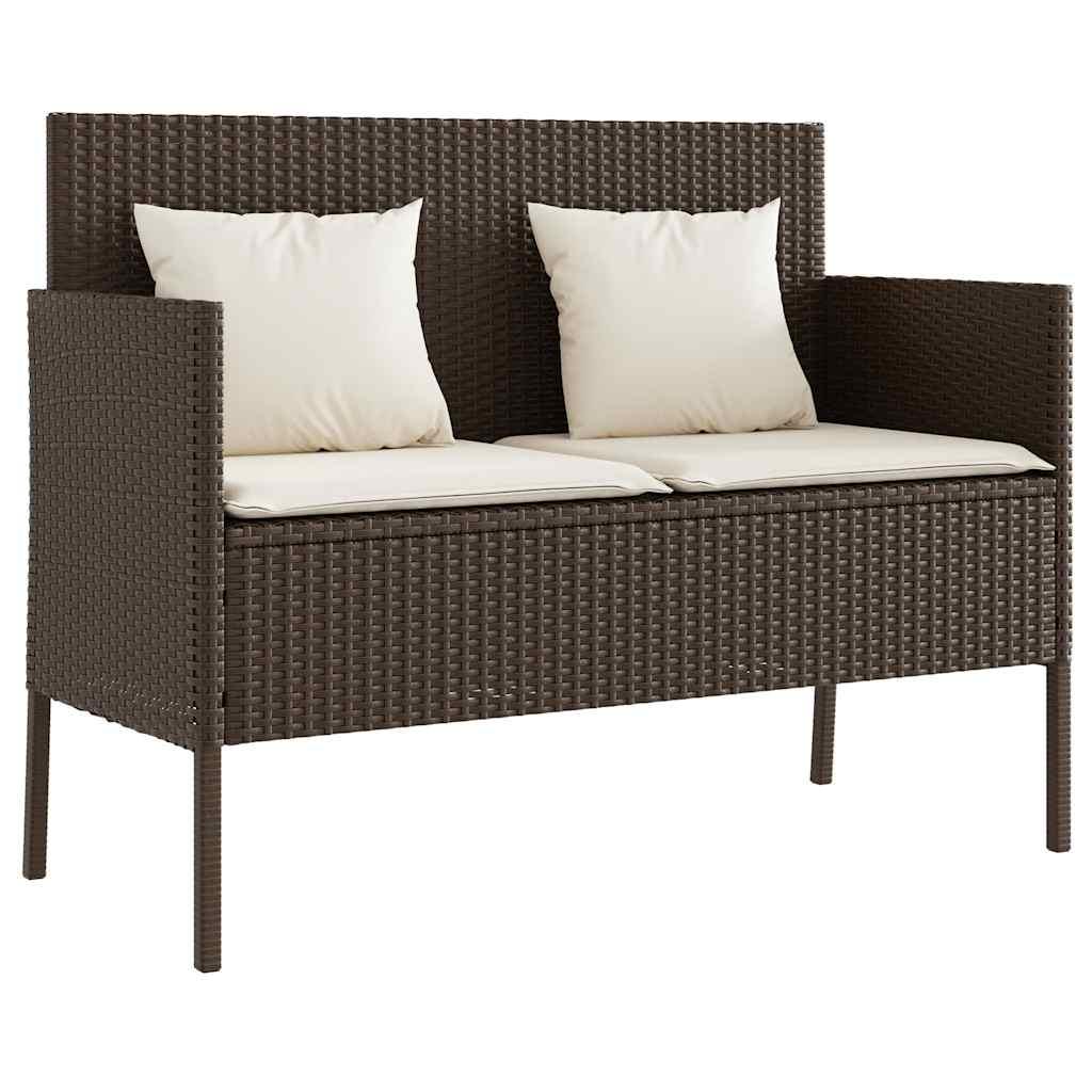 Banco de jardín con cojines ratán sintético gris 116x62,5x74 cm