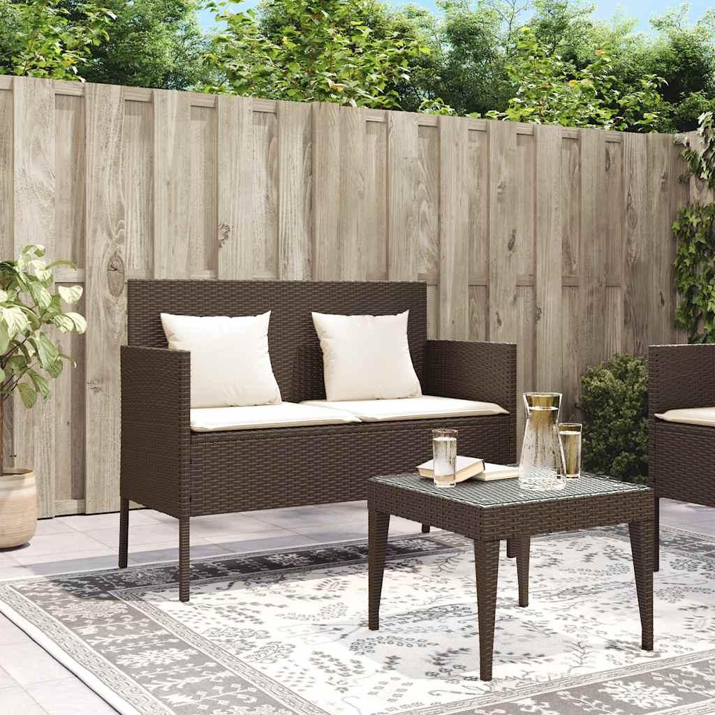Banco de jardín con cojines ratán sintético gris 116x62,5x74 cm