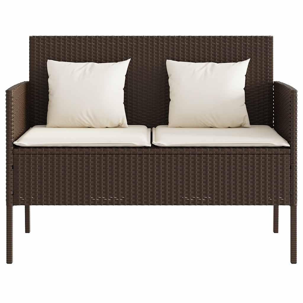Banco de jardín con cojines ratán sintético gris 116x62,5x74 cm