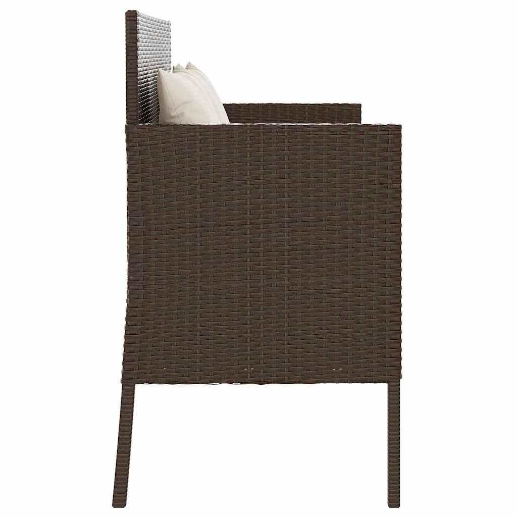 Banco de jardín con cojines ratán sintético gris 116x62,5x74 cm