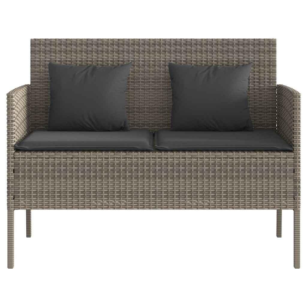 Banco de jardín con cojines ratán sintético gris 116x62,5x74 cm