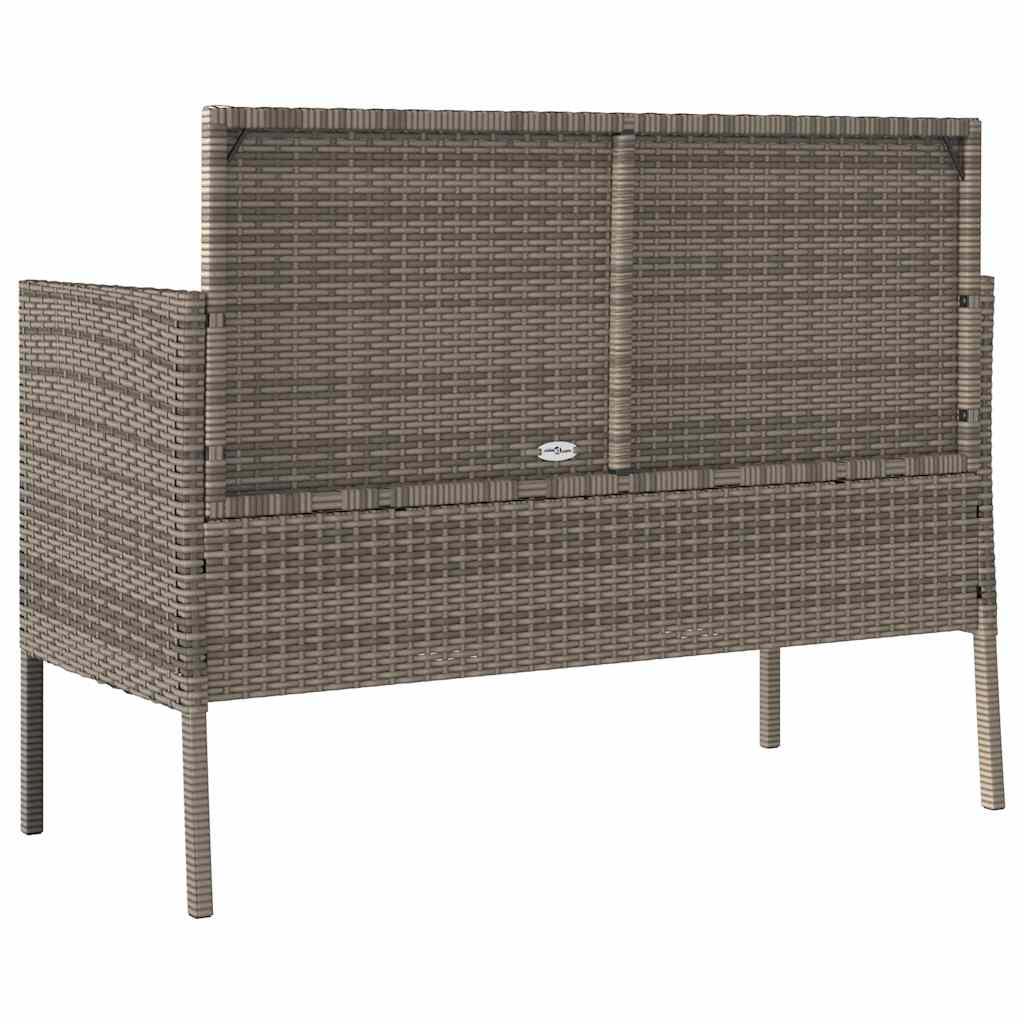 Banco de jardín con cojines ratán sintético gris 116x62,5x74 cm