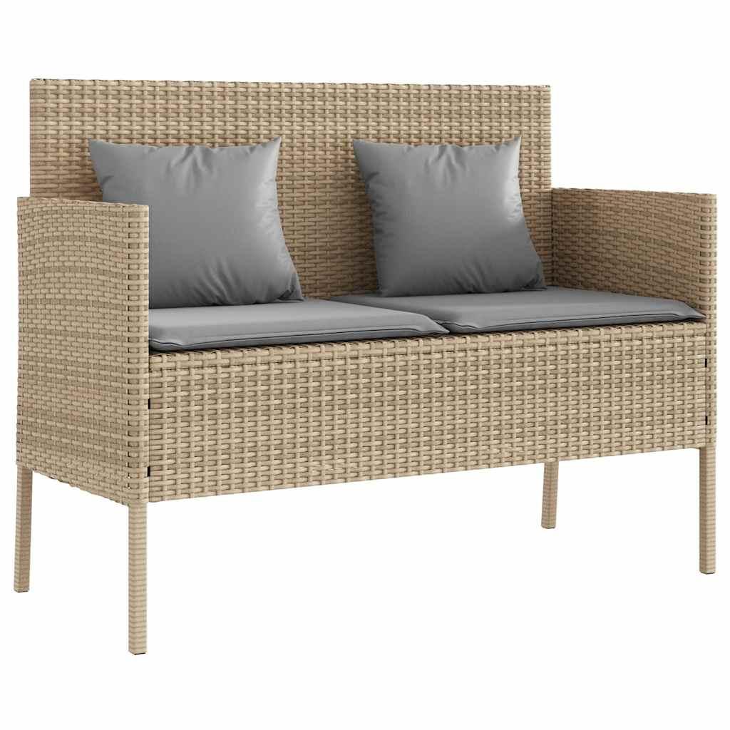 Banco de jardín con cojines ratán sintético gris 116x62,5x74 cm