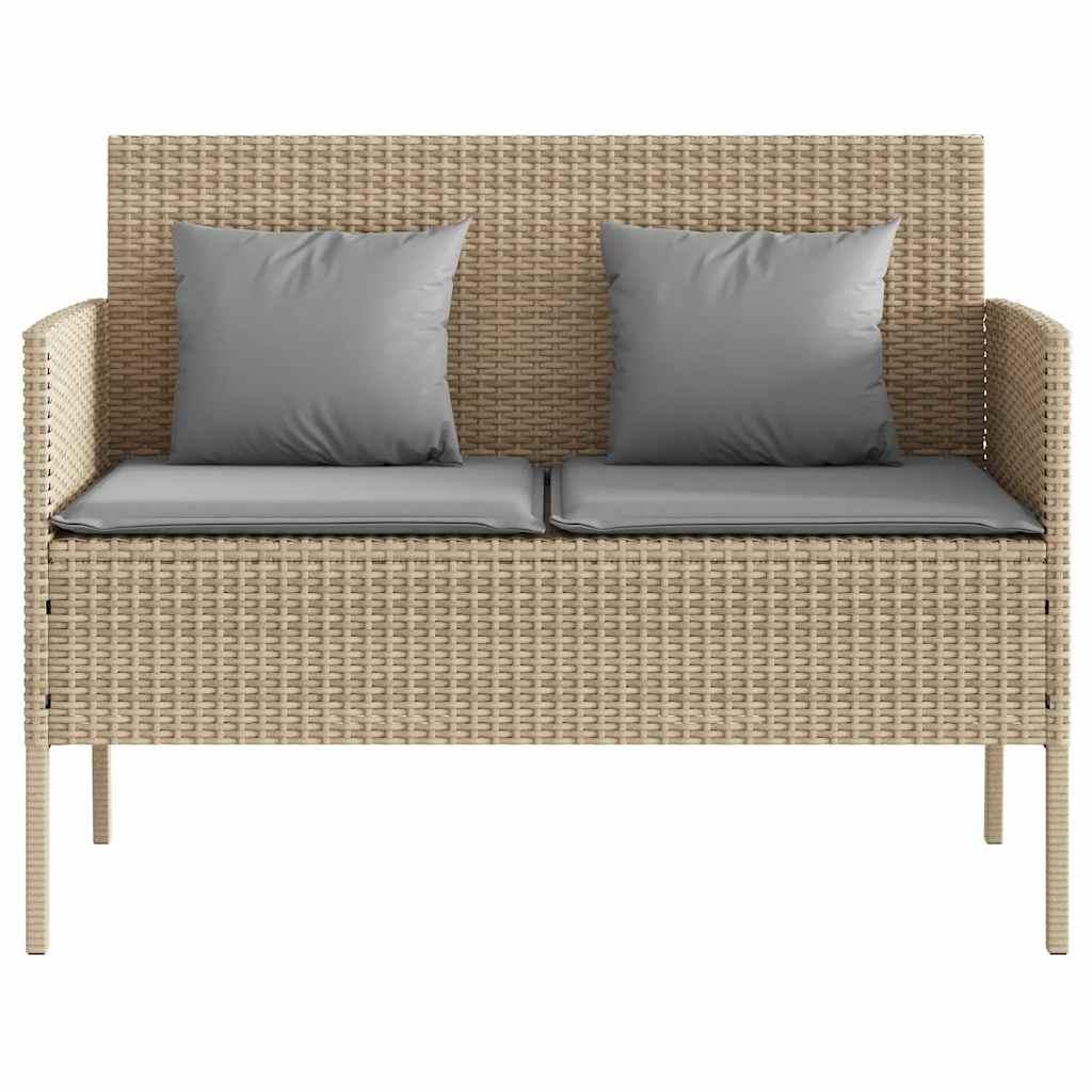 Banco de jardín con cojines ratán sintético gris 116x62,5x74 cm