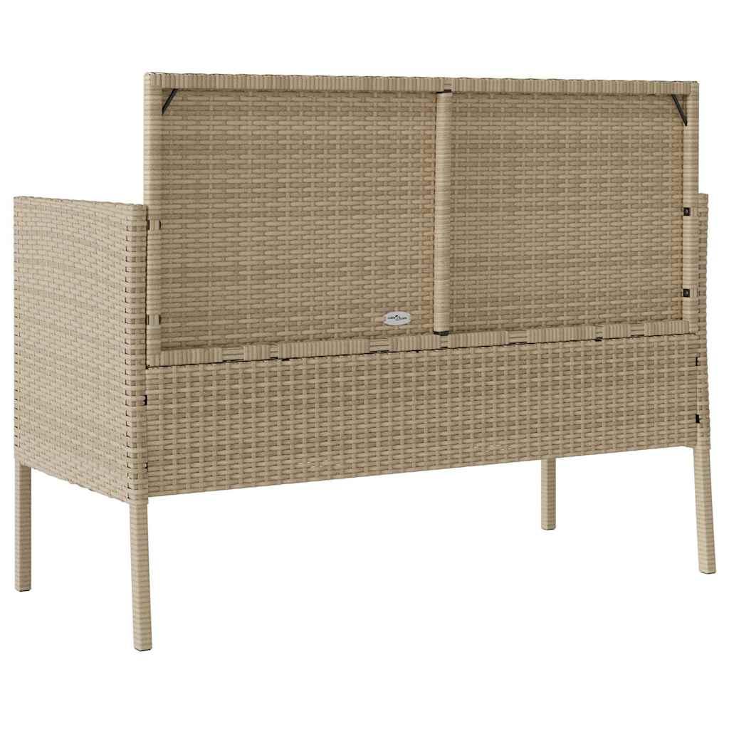 Banco de jardín con cojines ratán sintético gris 116x62,5x74 cm