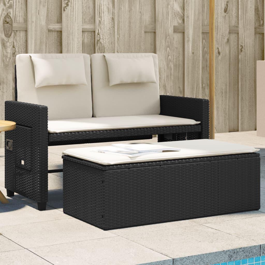 Sillón reclinable de jardín con cojines ratán sintético