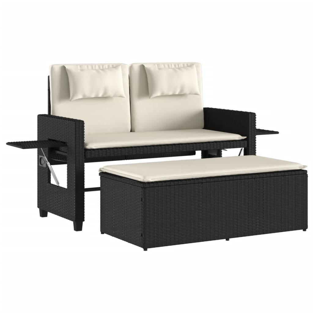 Sillón reclinable de jardín con cojines ratán sintético
