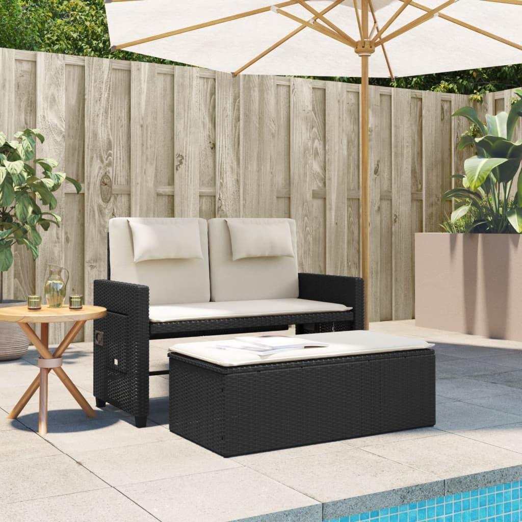 Sillón reclinable de jardín con cojines ratán sintético