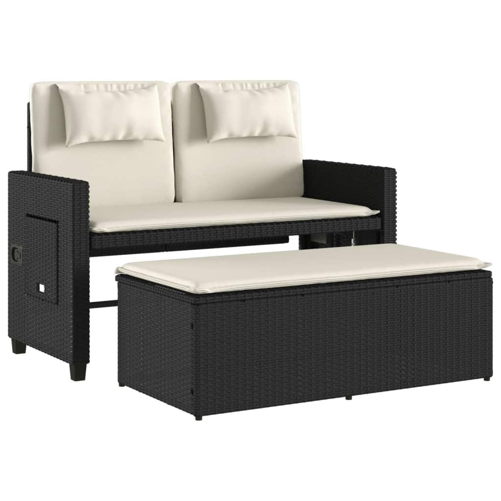 Sillón reclinable de jardín con cojines ratán sintético
