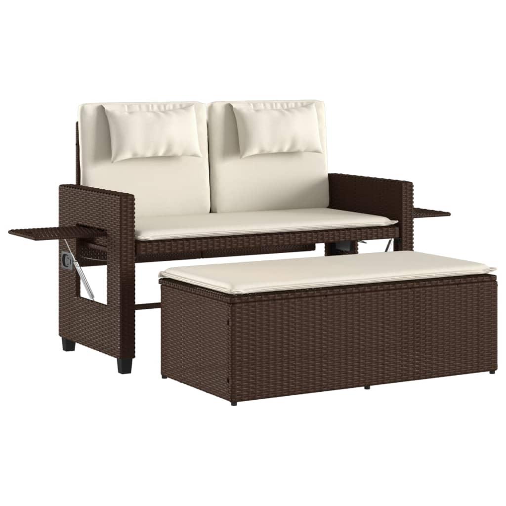 Sillón reclinable de jardín con cojines ratán sintético