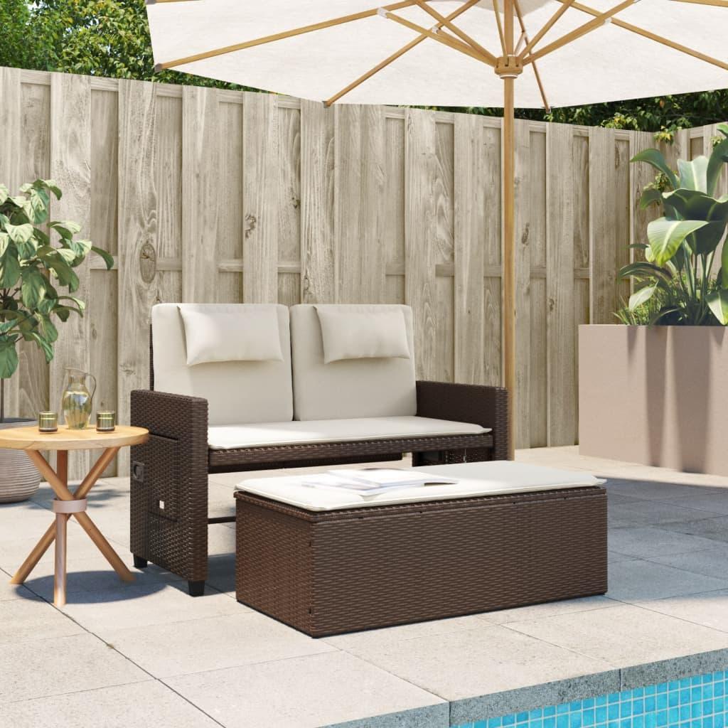 Sillón reclinable de jardín con cojines ratán sintético