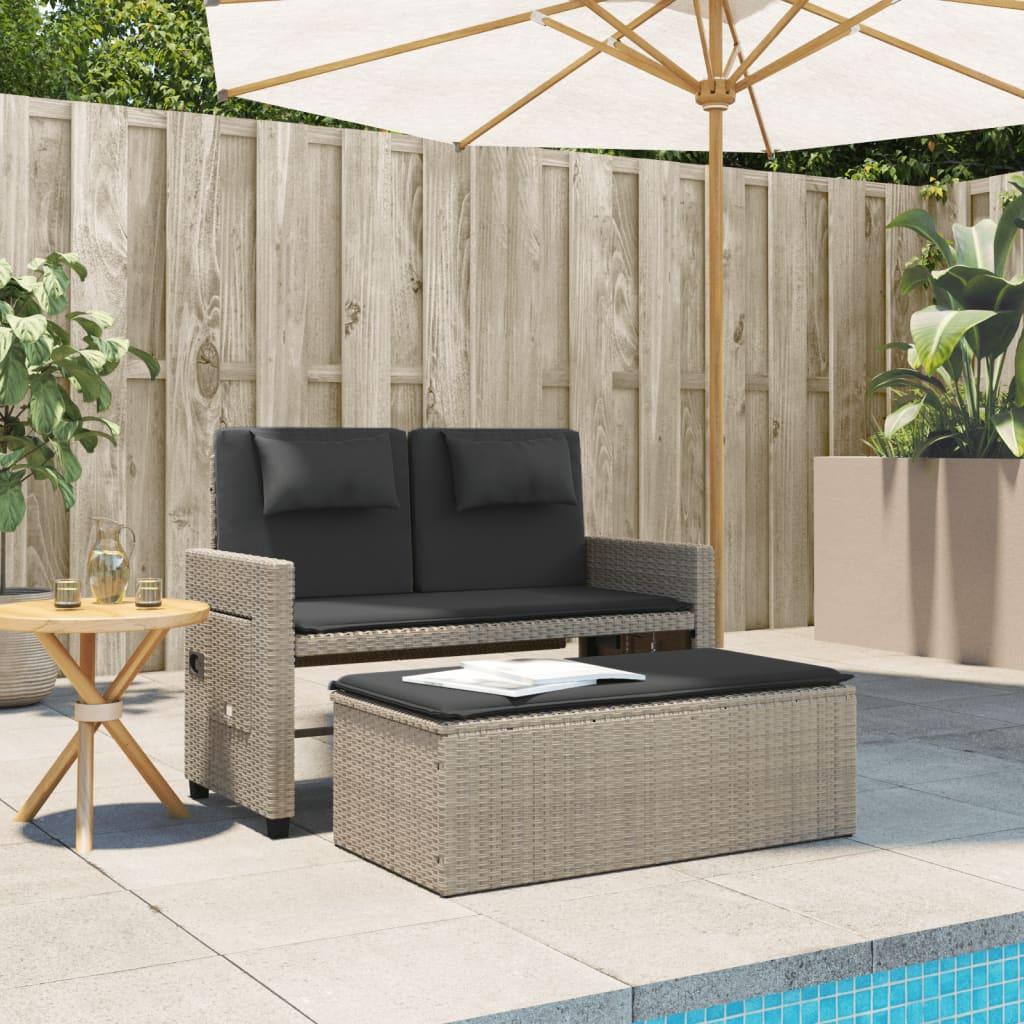 Sillón reclinable de jardín con cojines ratán sintético