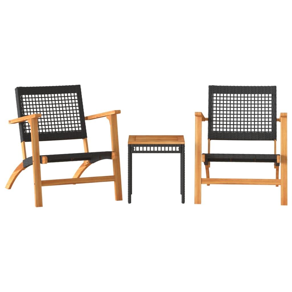 Juego de bistró 3 pzas ratán PE beige y madera maciza acacia