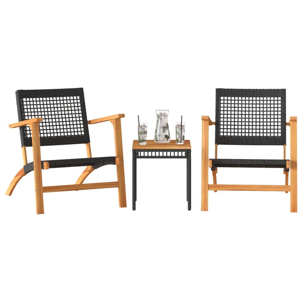 Juego de bistró 3 pzas ratán PE beige y madera maciza acacia