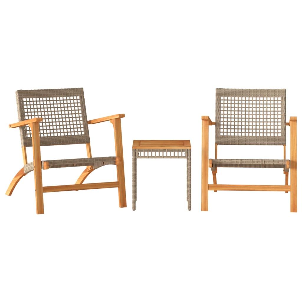 Juego de bistró 3 pzas ratán PE beige y madera maciza acacia