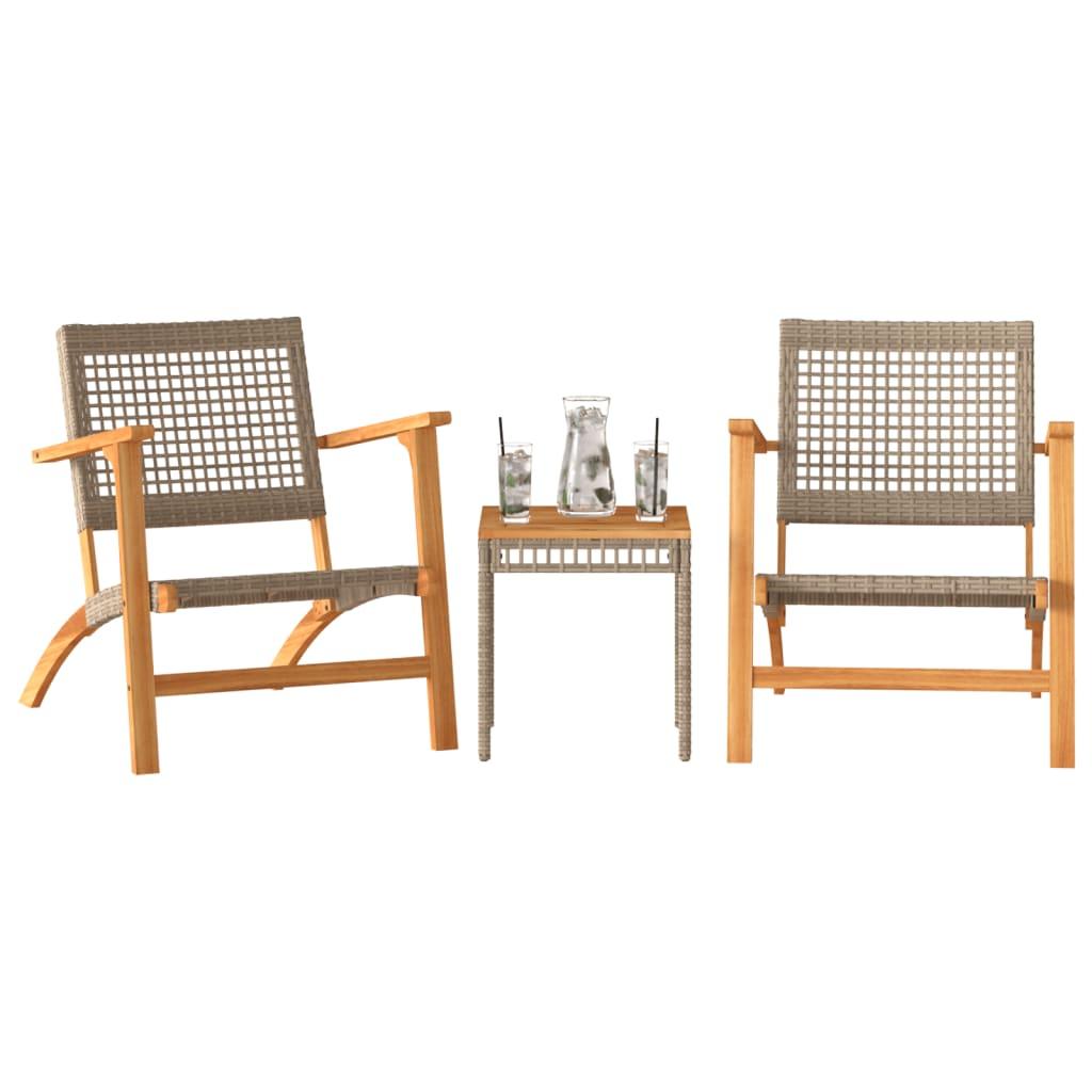 Juego de bistró 3 pzas ratán PE beige y madera maciza acacia