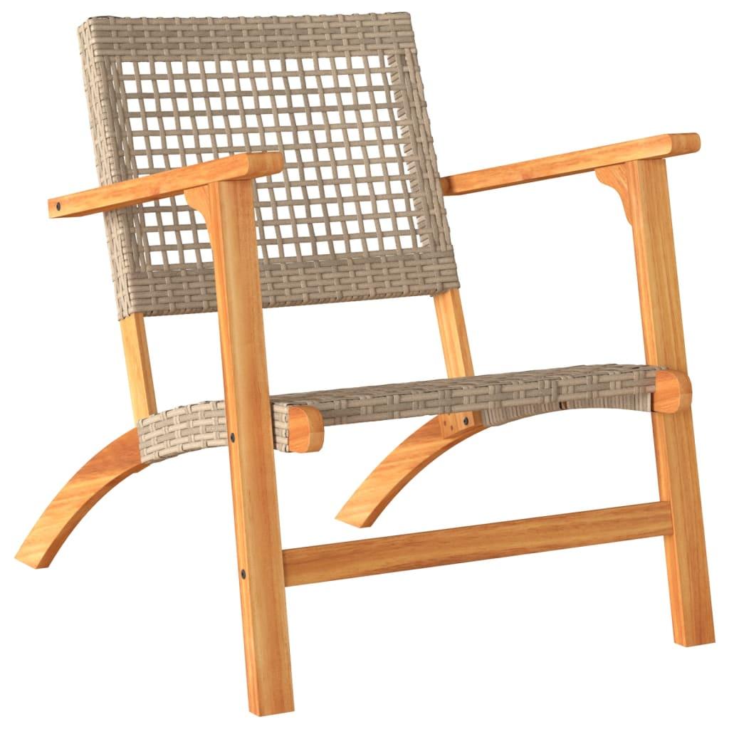 Juego de bistró 3 pzas ratán PE beige y madera maciza acacia