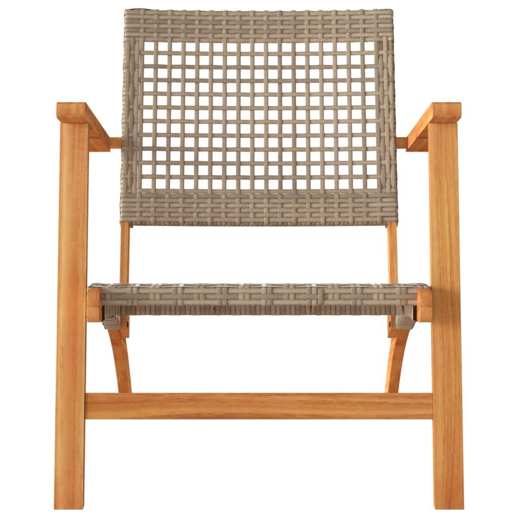 Juego de bistró 3 pzas ratán PE beige y madera maciza acacia