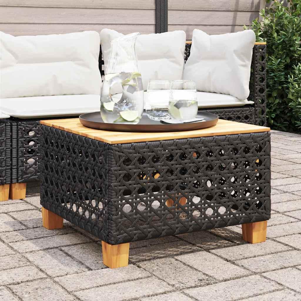 Mesa de jardín ratán PE y madera de acacia beige 100x55x73 cm
