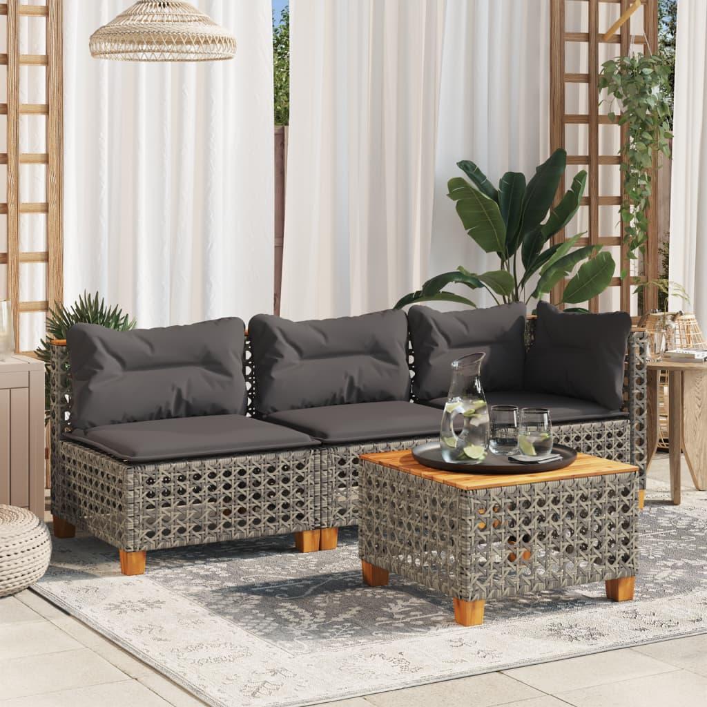 Mesa de jardín ratán sintético madera acacia beige 109x107x74cm