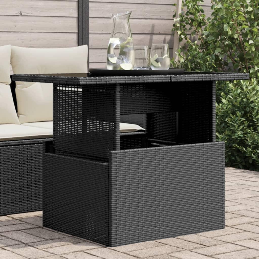 Mesa de jardín superficie de vidrio ratán PE negro 150x90x75 cm
