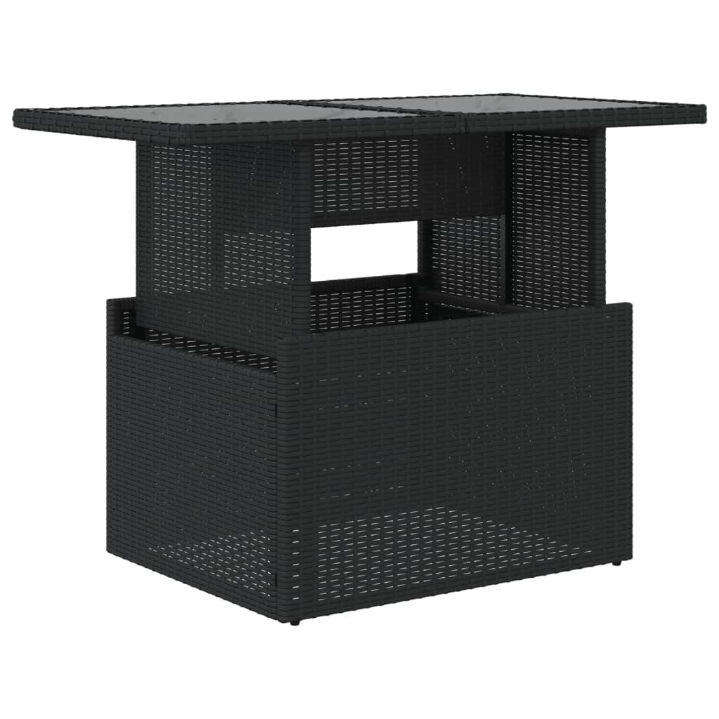 Mesa de jardín superficie de vidrio ratán PE negro 150x90x75 cm