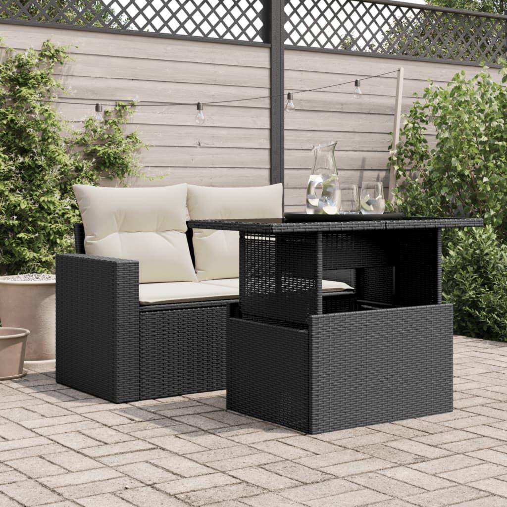 Mesa de jardín superficie de vidrio ratán PE negro 150x90x75 cm