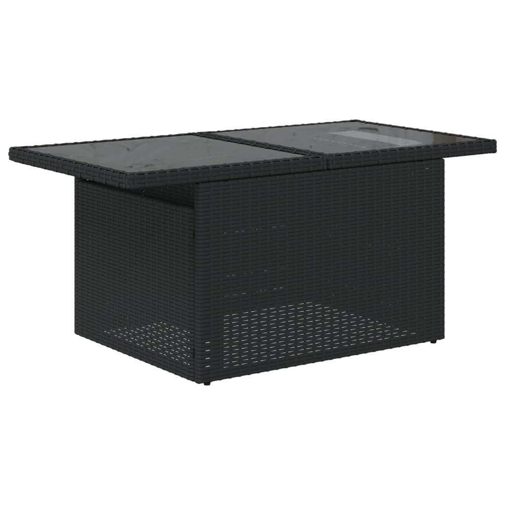 Mesa de jardín superficie de vidrio ratán PE negro 150x90x75 cm
