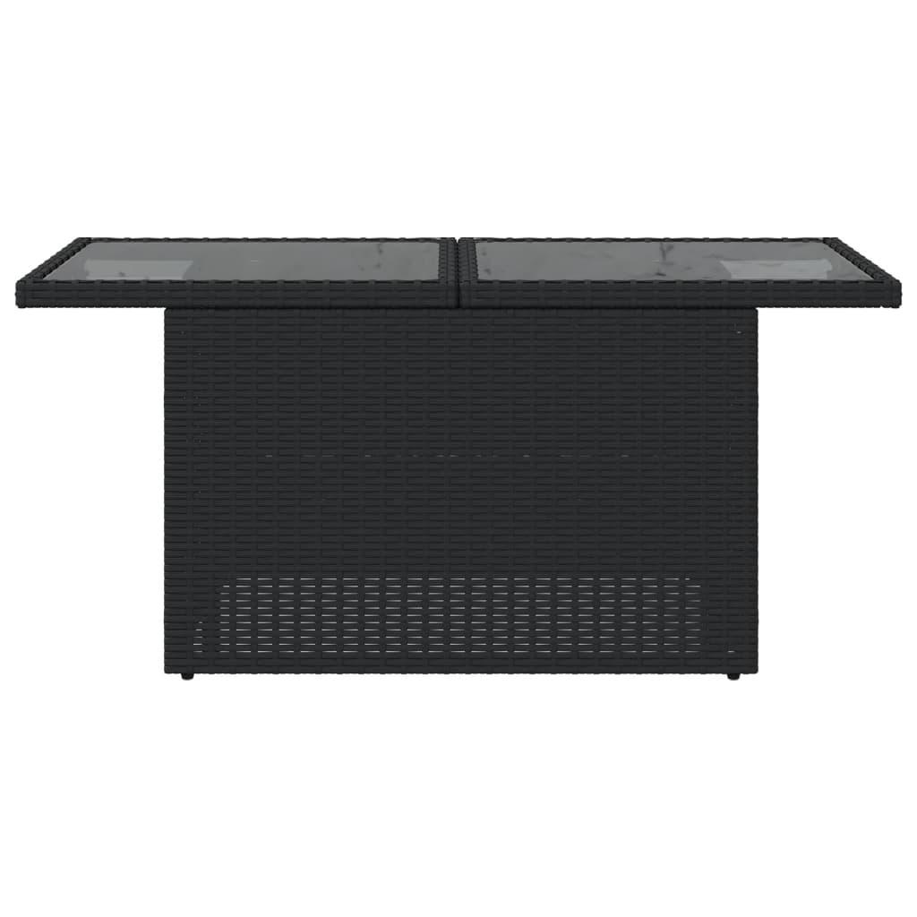 Mesa de jardín superficie de vidrio ratán PE negro 150x90x75 cm