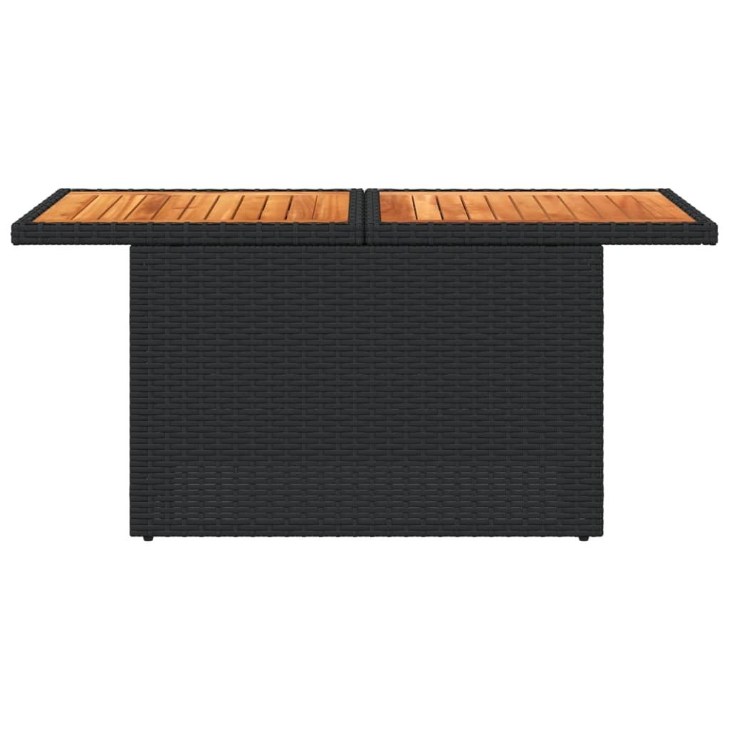 Mesa de jardín ratán PE y madera de acacia negro 100x55x73 cm