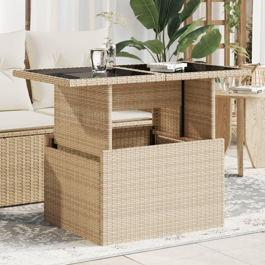 Mesa de jardín superficie de vidrio ratán PE negro 115x54x74 cm