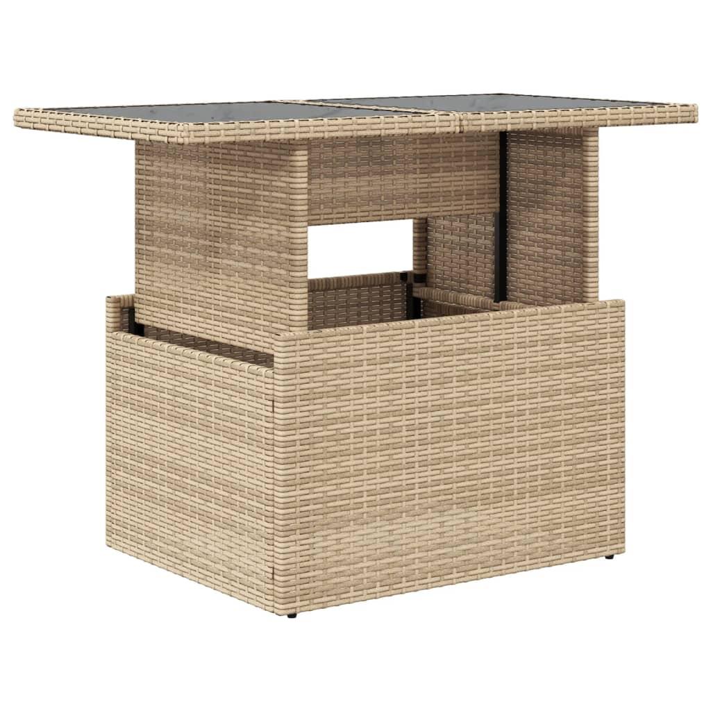 Mesa de jardín superficie de vidrio ratán PE negro 115x54x74 cm