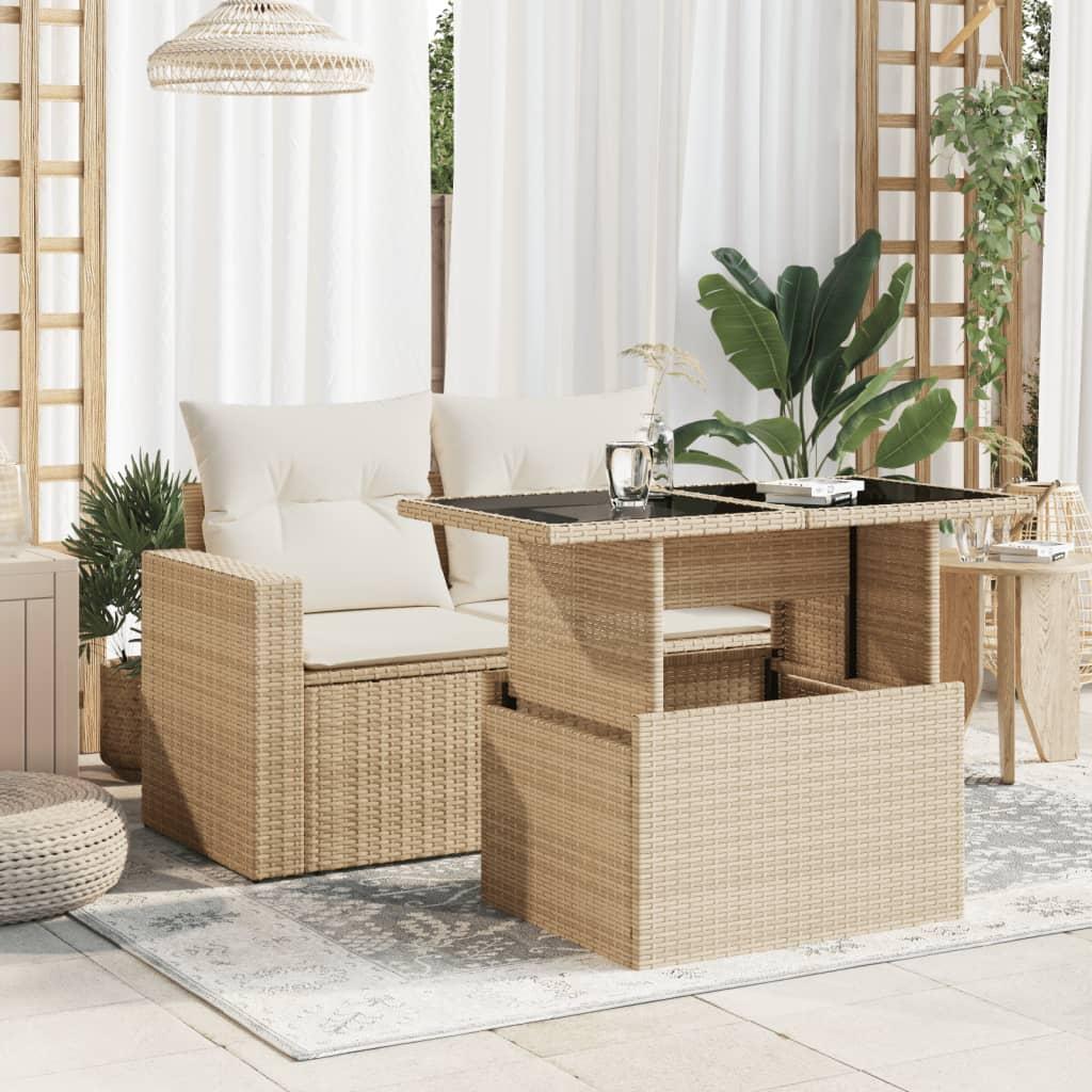 Mesa de jardín superficie de vidrio ratán PE negro 115x54x74 cm