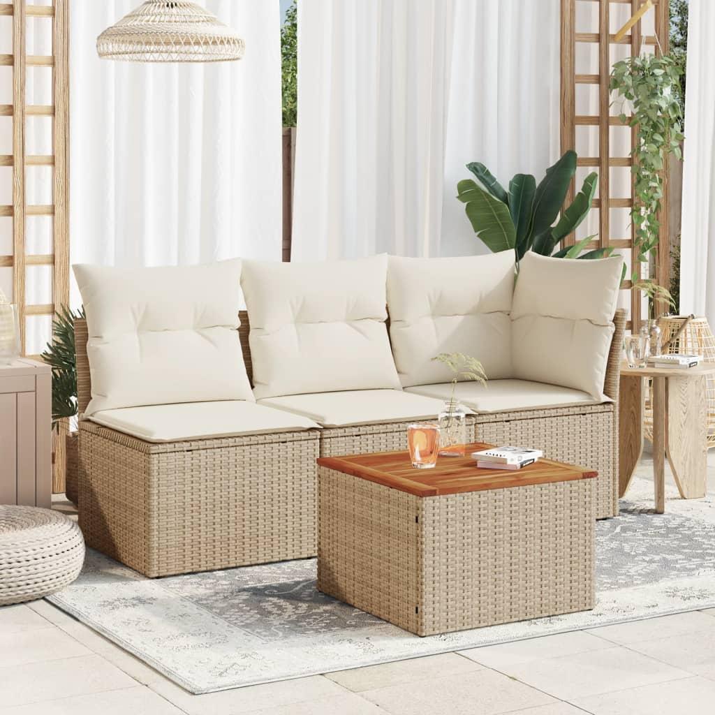 Mesa de jardín ratán sintético y madera acacia gris 90x55x71 cm