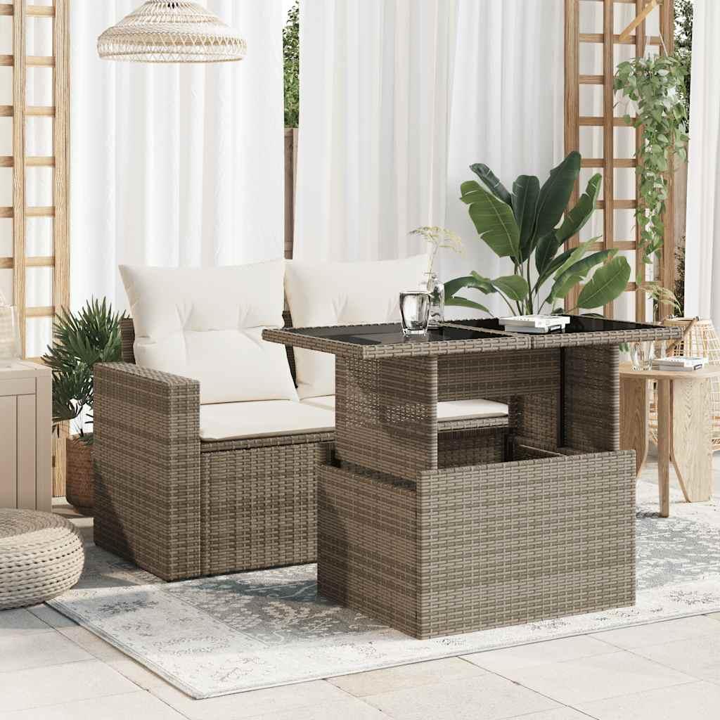 Mesa de jardín superficie de vidrio ratán PE negro 150x90x75 cm