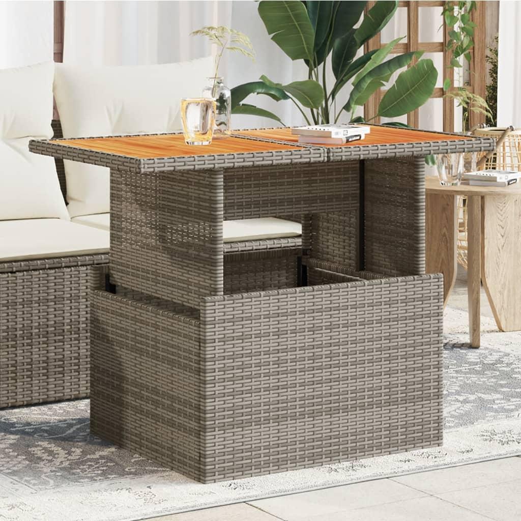 Mesa de jardín ratán PE y madera de acacia beige 100x55x73 cm