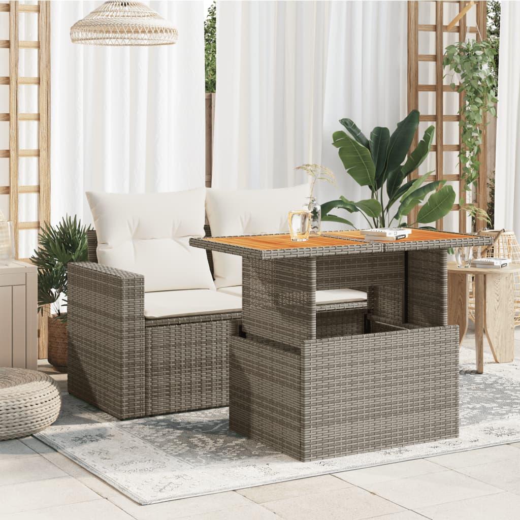 Mesa de jardín ratán PE y madera de acacia beige 100x55x73 cm