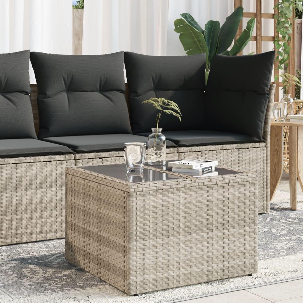 Mesa de jardín superficie de vidrio ratán PE negro 150x90x75 cm