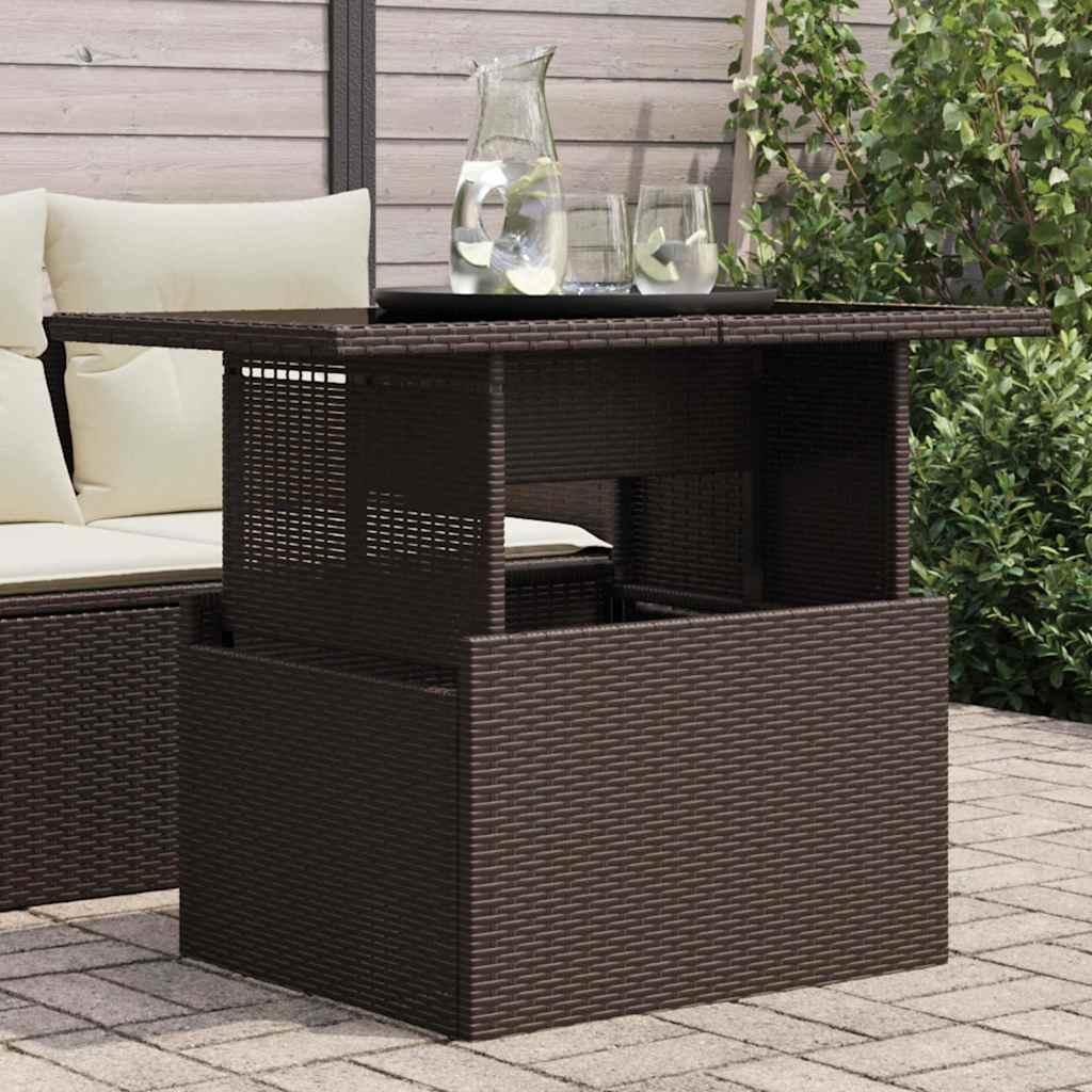 Mesa de jardín superficie de vidrio ratán PE negro 115x54x74 cm
