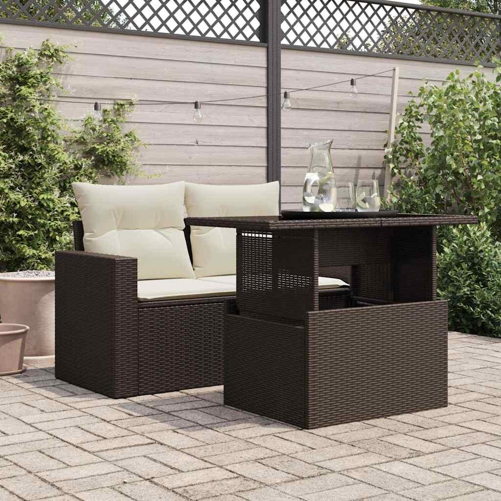 Mesa de jardín superficie de vidrio ratán PE negro 115x54x74 cm