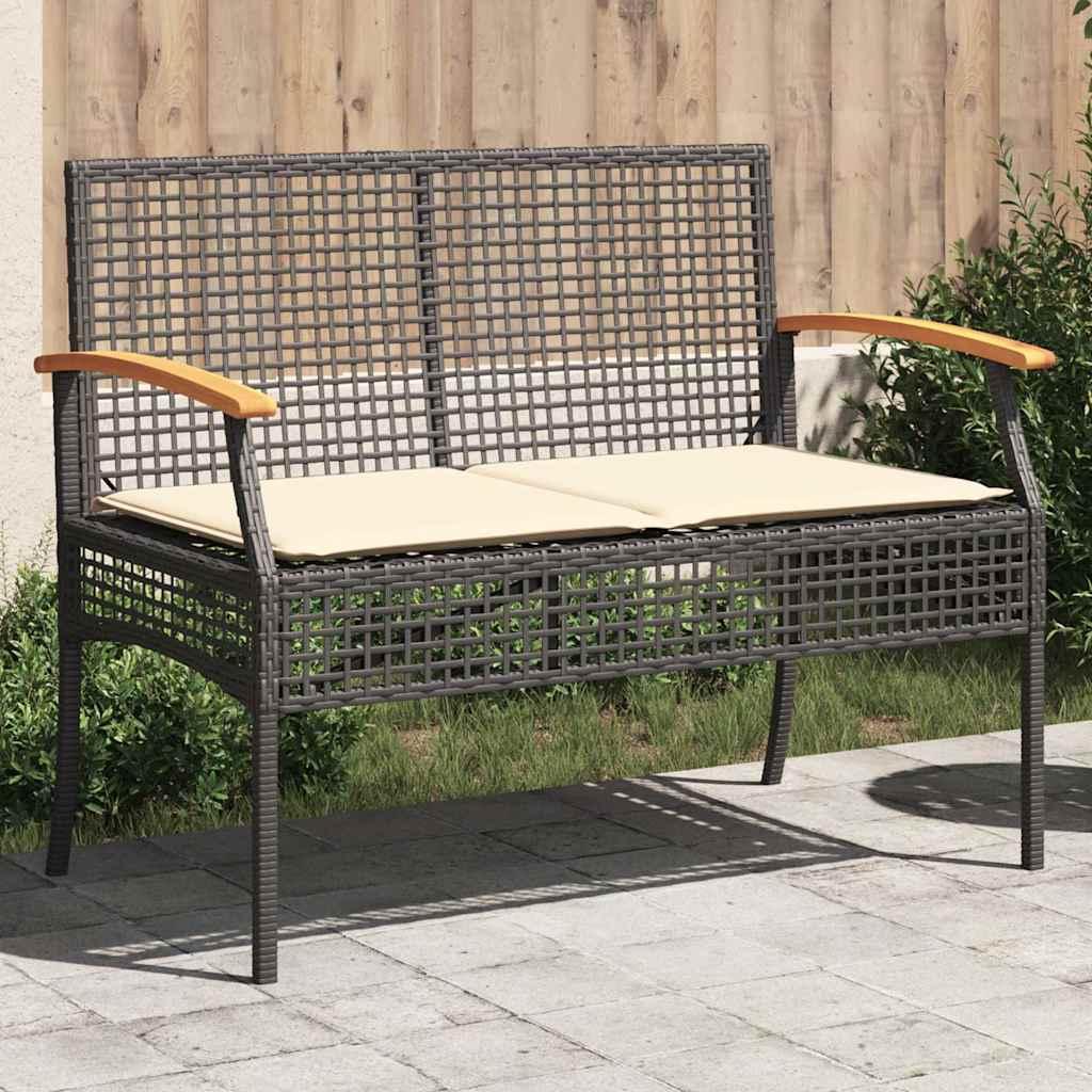 Banco de jardín con cojín ratán sintético y madera acacia