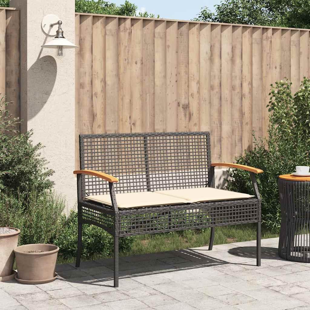 Banco de jardín con cojín ratán sintético y madera acacia