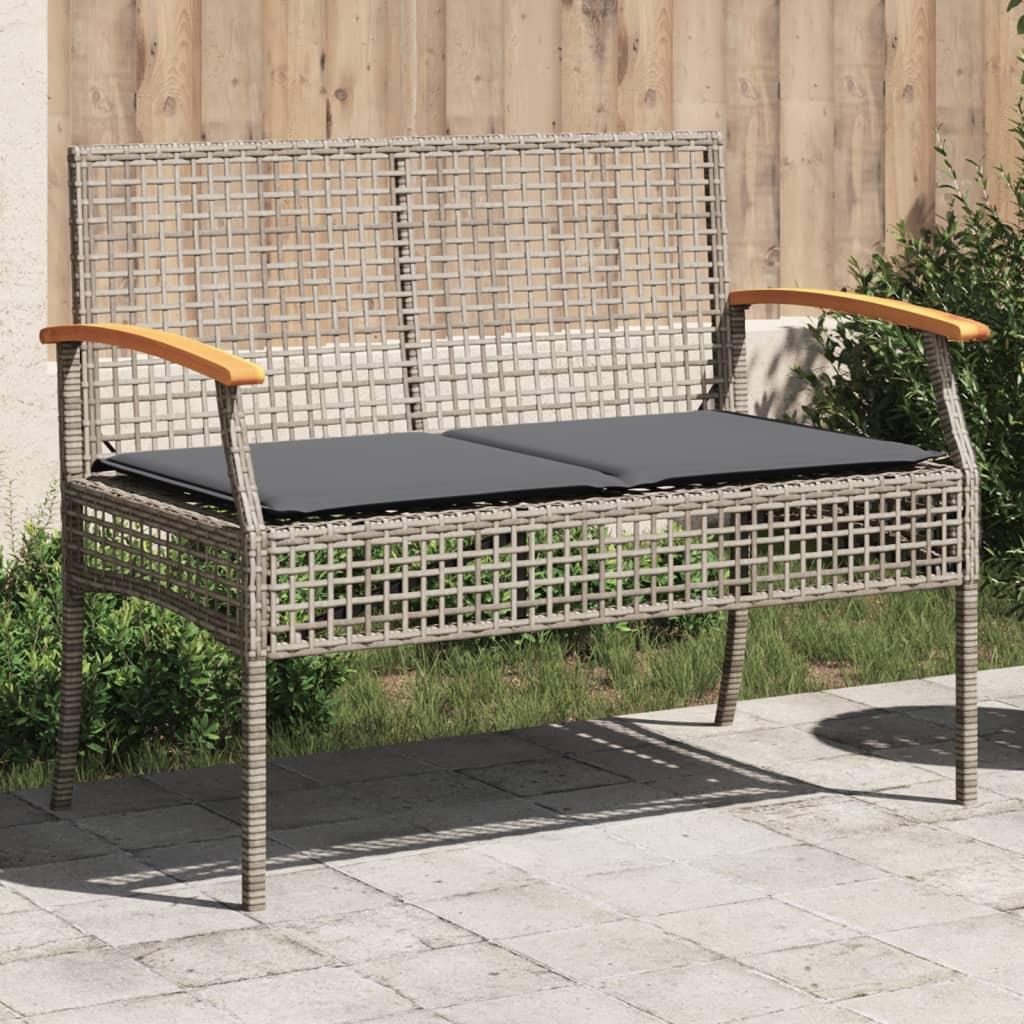 Banco de jardín con cojín ratán sintético y madera acacia