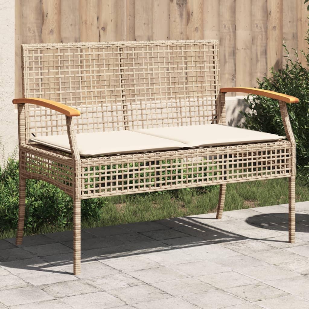 Banco de jardín con cojín ratán sintético y madera acacia