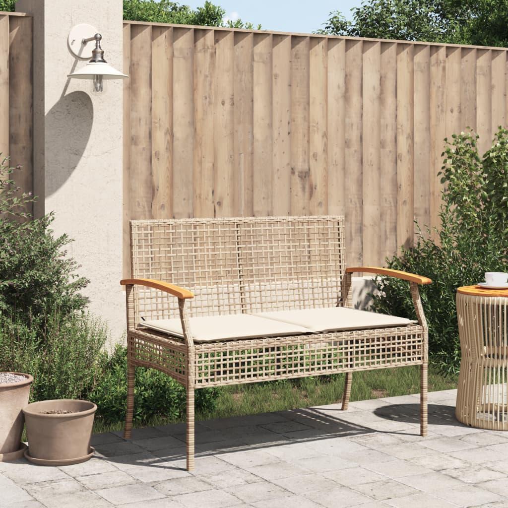 Banco de jardín con cojín ratán sintético y madera acacia