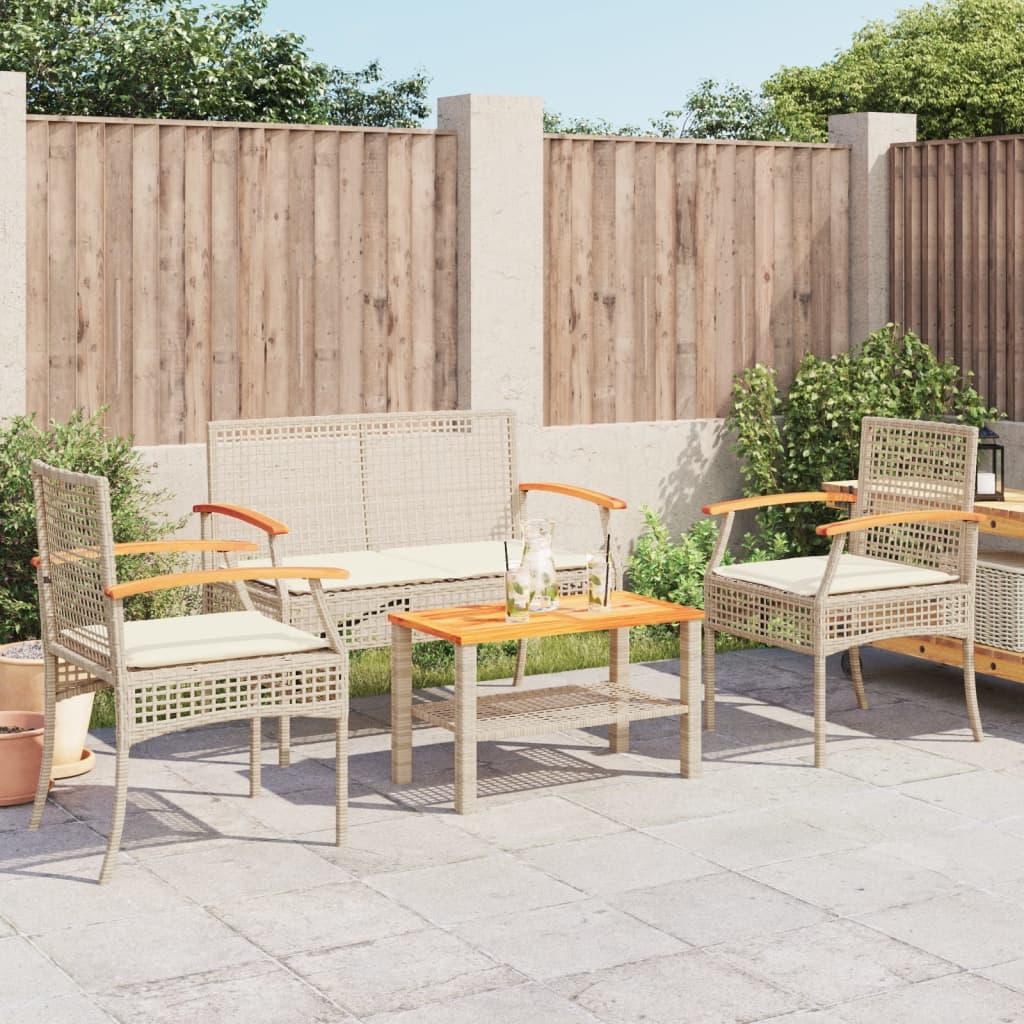 Set muebles de jardín 4 piezas y cojines ratán sintético marrón