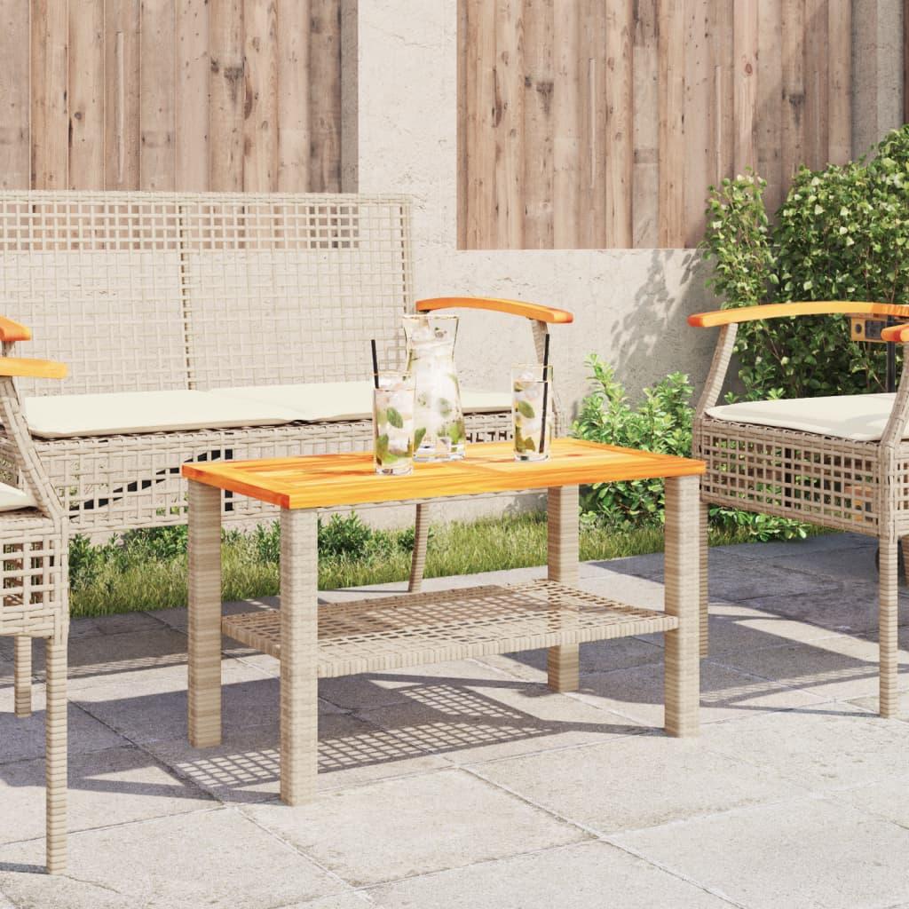 Mesa de jardín ratán sintético madera acacia beige 109x107x74cm