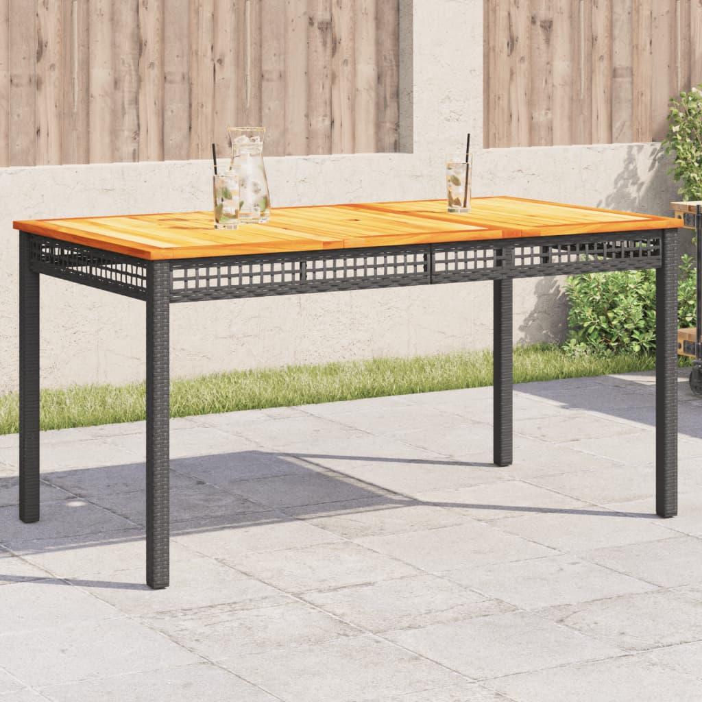Mesa de jardín ratán sintético madera acacia negro 109x107x74cm