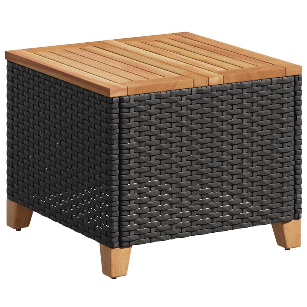 Mesa de jardín ratán sintético madera acacia negro 109x107x74cm